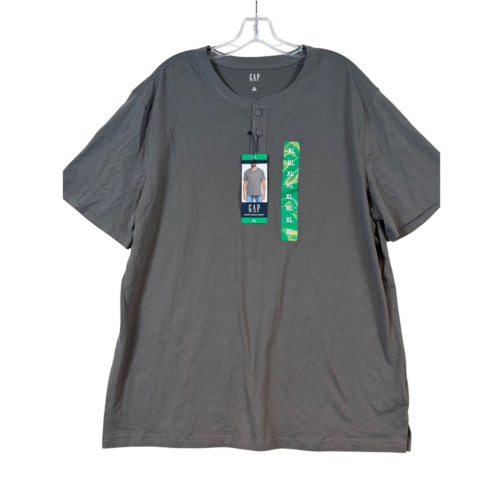 NWT GAP Mens XL Short Sleeve Henley Shirt Gray Layering Gorpcore Normcore Basic